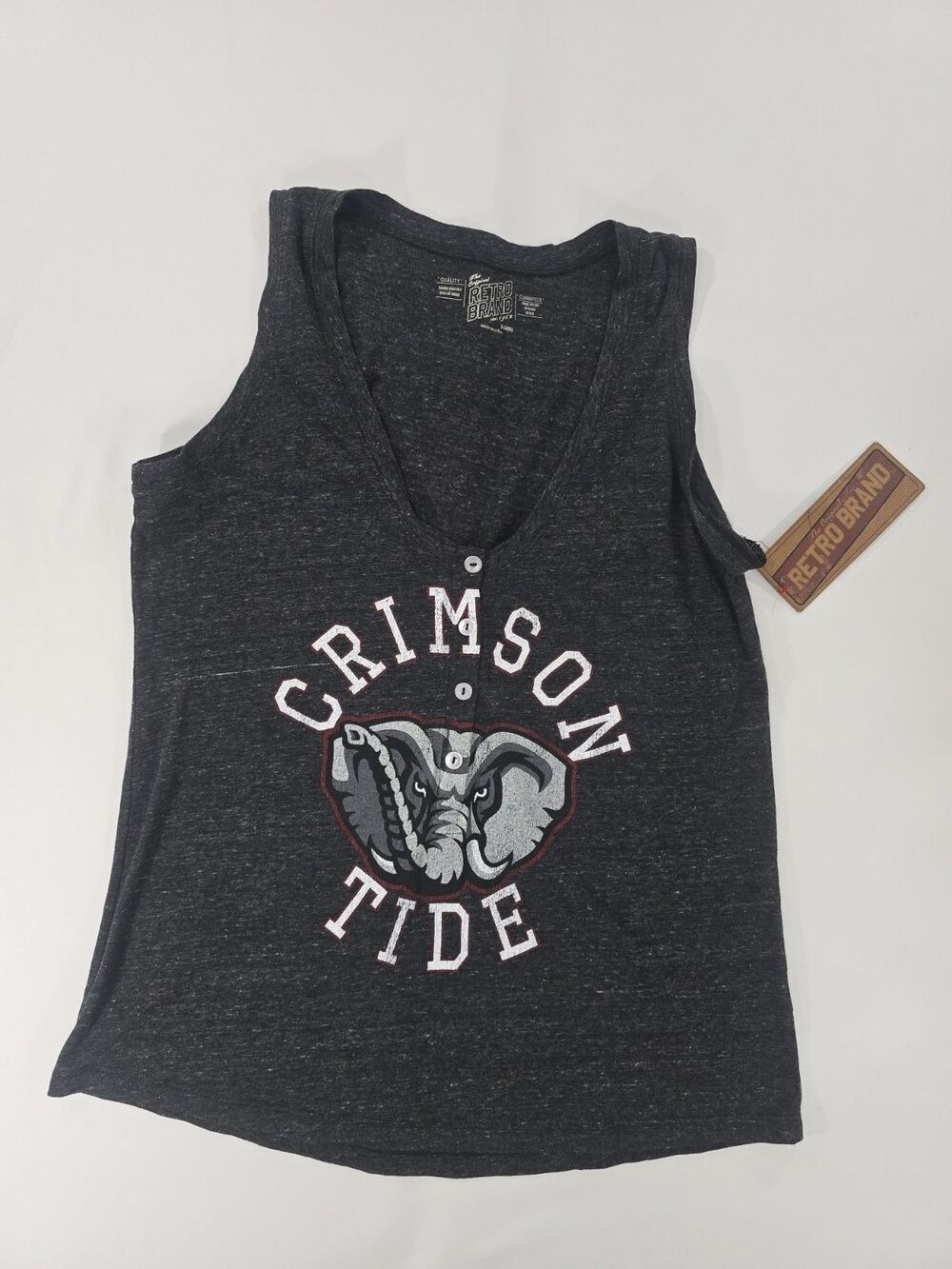 Women's Retro Brand Alabama Crimson Tide Tank Top V-neck Henley Sleeveless XL BC
